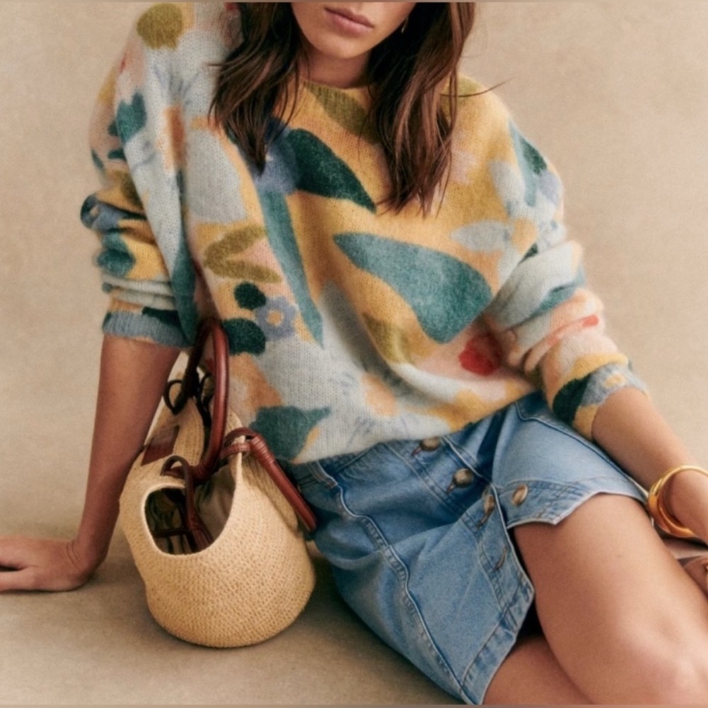 Sezane Pull Isadora Flowers Jumper Size XS EUC